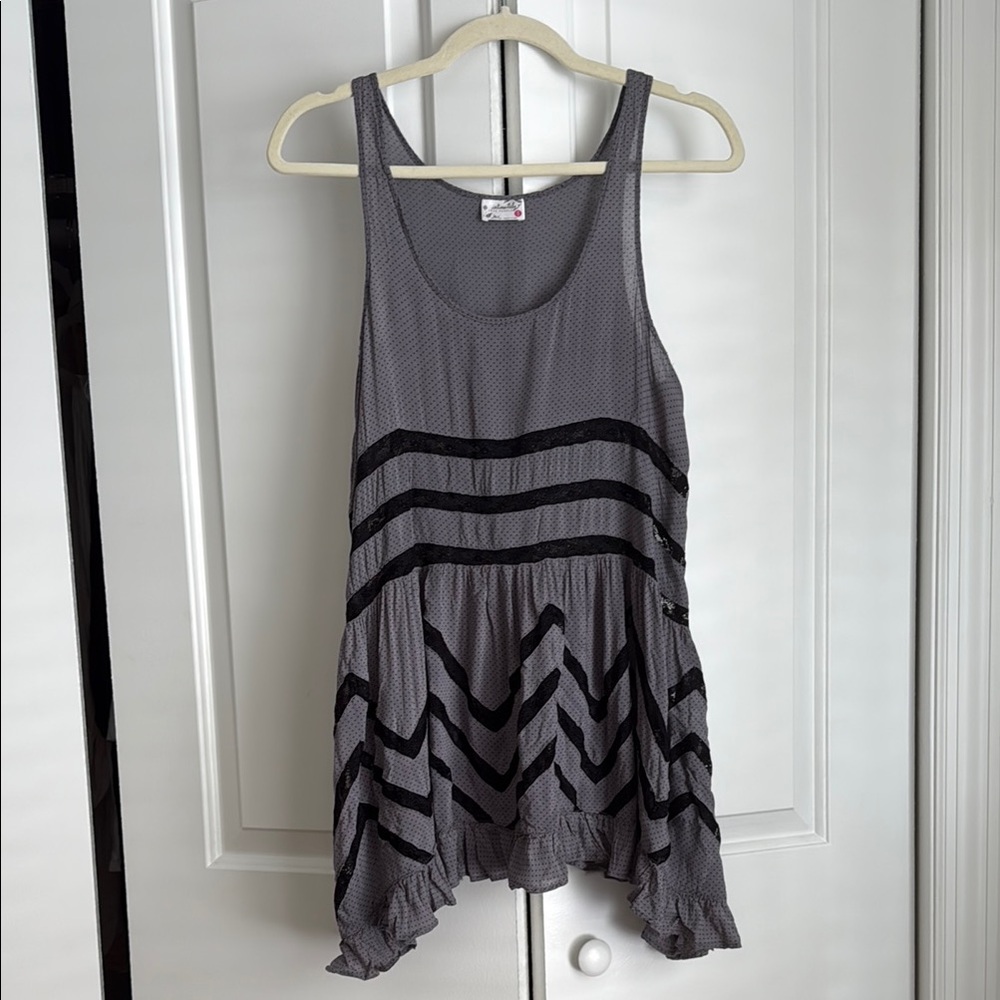 Free People Gray Voile and Lace Trapeze Slip Dress